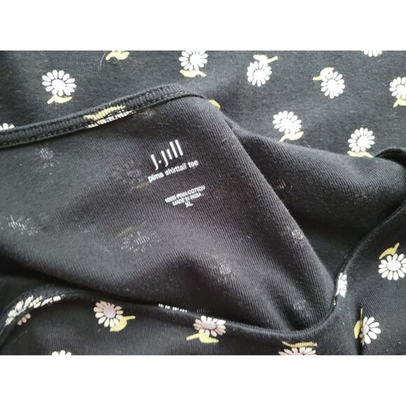 J Jill Womens Top Extra Large Tee Pima Shirttail Daisies Black Cotton FLO365E - Picture 9 of 9
